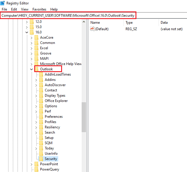Перейдите в папку Outlook