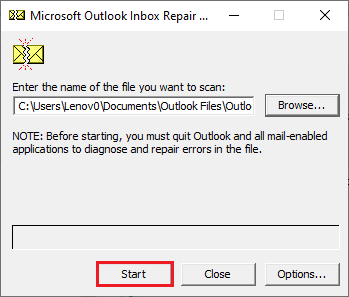 Нажмите кнопку «Пуск». Fix Outlook открывается только в безопасном режиме в Windows 10