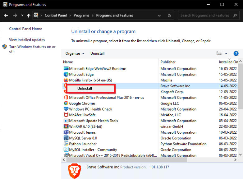 [アンインストール]を選択します。 Windows10でプライベートインターネットアクセスが接続されない問題を修正