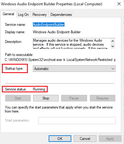 reporniți Windows Audio Endpoint Builder și serviciul RPC Remote Procedure Call