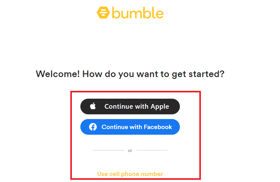 Faça login usando a conta da Apple ou do Facebook ou com o número do celular