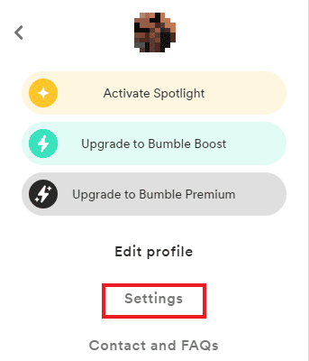 Clique em Configurações Como excluir prompts no Bumble