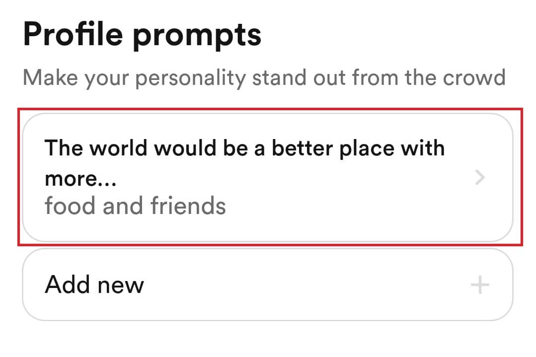 Role para baixo até a seção Prompts de perfil e toque no prompt desejado que você deseja substituir