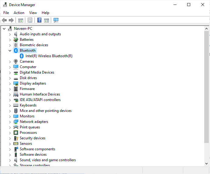 Bluetoothセクションを展開します