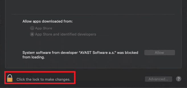 ロックをクリックしてMacで変更を加えます