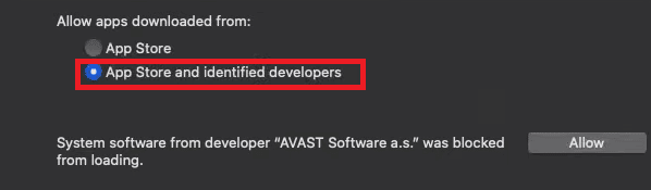 Macでアプリストアと特定された開発者を選択します
