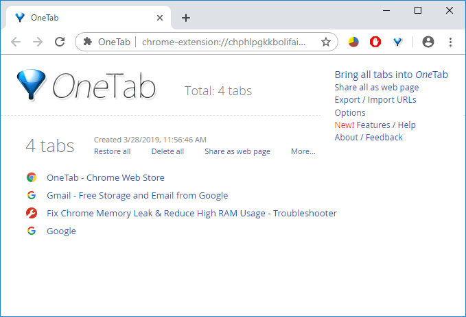 使用 One Tab Chrome 扩展程序修复 Chrome 内存泄漏问题