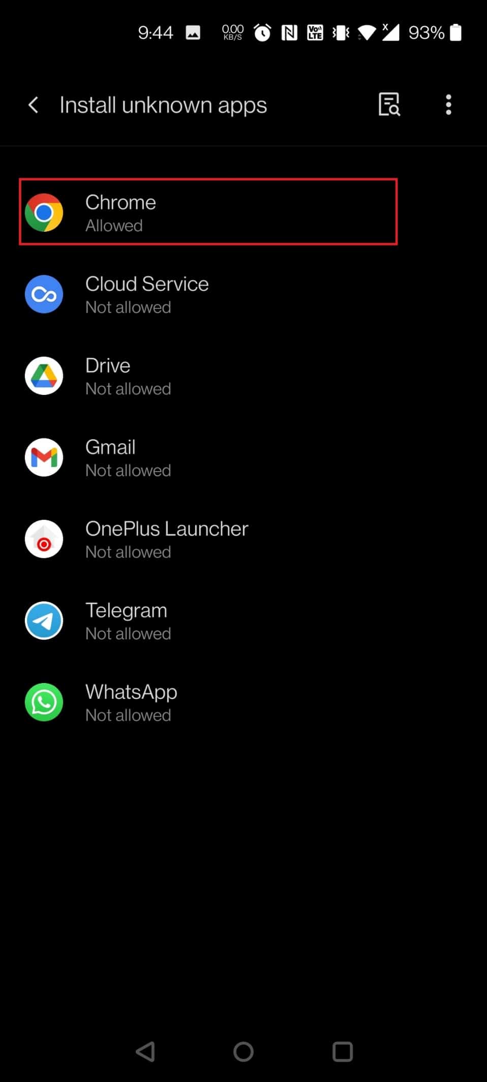 ค้นหาเบราว์เซอร์ที่คุณต้องการติดตั้งไฟล์ apk ในกรณีนี้ Chrome ได้รับเลือกแล้ว แตะที่ Chrome