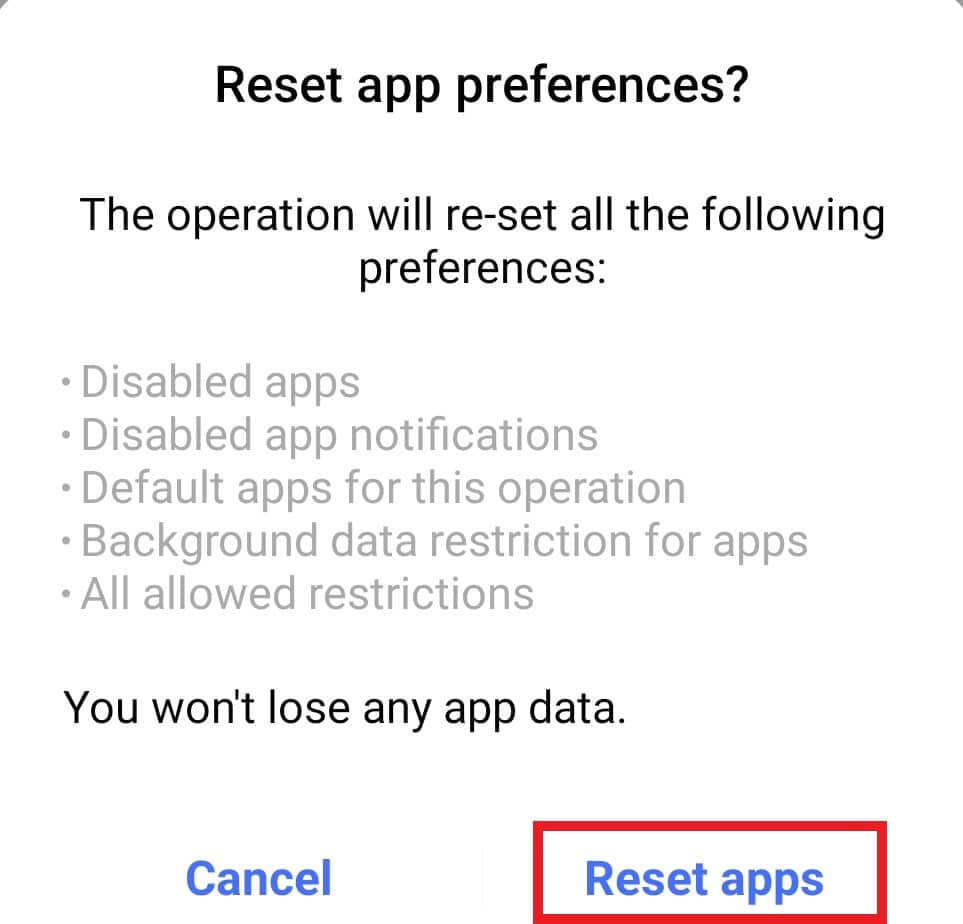 Toca Restablecer aplicaciones