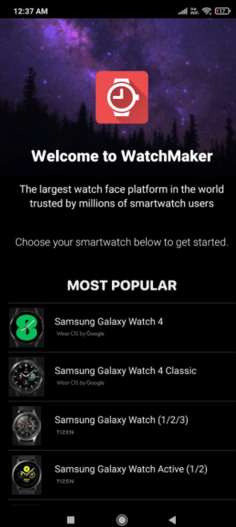 Selecione o dispositivo Wear OS que você está usando no momento. Como obter mostradores de relógio de luxo