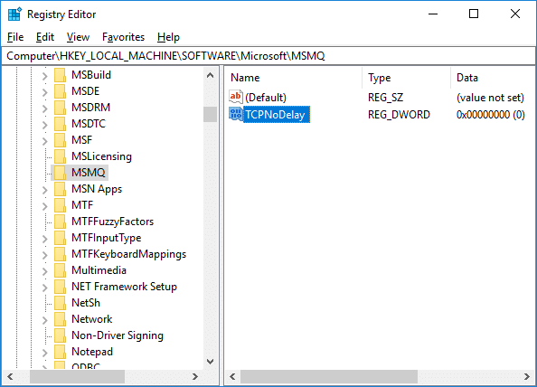 将此 DWORD 命名为“TCPNoDelay”,然后按 Enter。