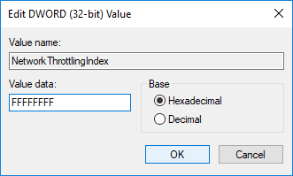 选择 Base as Hexadecimal 然后在值数据字段类型 FFFFFFFF
