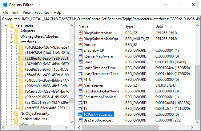 将这个新创建的 DWORD 命名为“TCPackFrequency”,然后按 Enter |修复高 Ping Windows 10