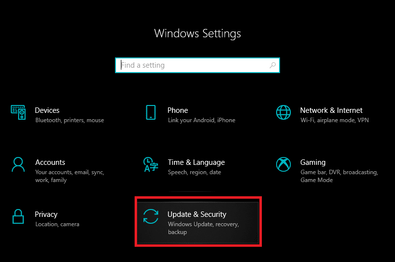 按 Windows 键 + I 打开设置,然后单击更新和安全