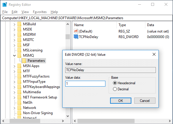 将此 DWORD 命名为“TCPNoDelay”并将其值设置为 1。修复高 Ping Windows 10