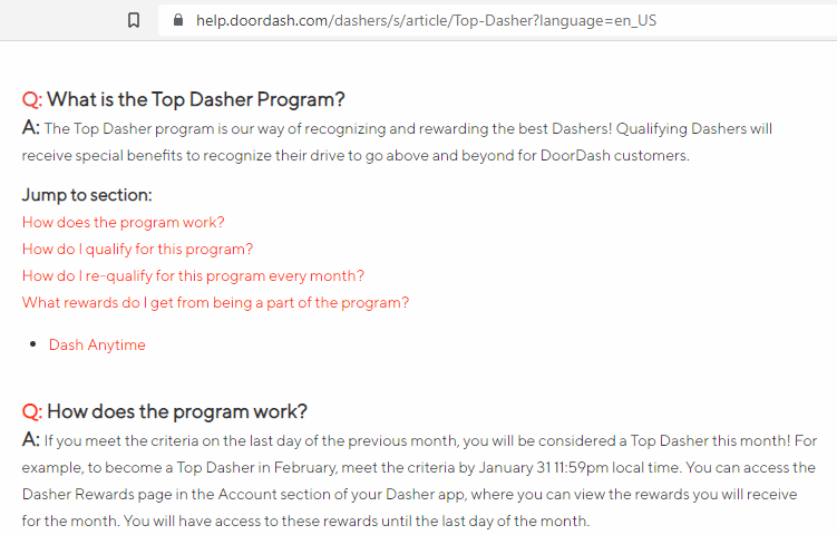 หน้าช่วยเหลือ Dasher DoorDash ยอดนิยม