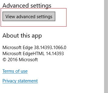 单击在 Microsoft Edge 中查看高级设置