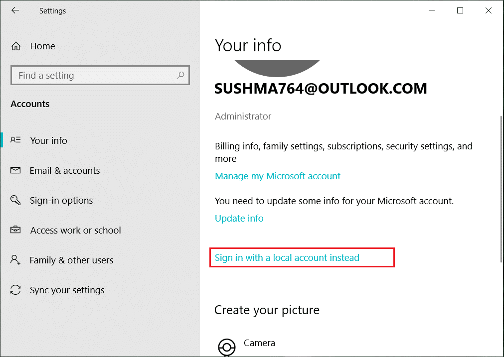 选择帐户，然后单击使用本地帐户登录 |在 Windows 10 中禁用数据收集（保护您的隐私）