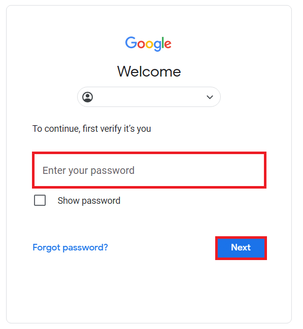 أدخل كلمة المرور الخاصة بك في الحقل المطلوب وانقر فوق التالي | كيف يمكنني استرداد مستند Google المحذوف
