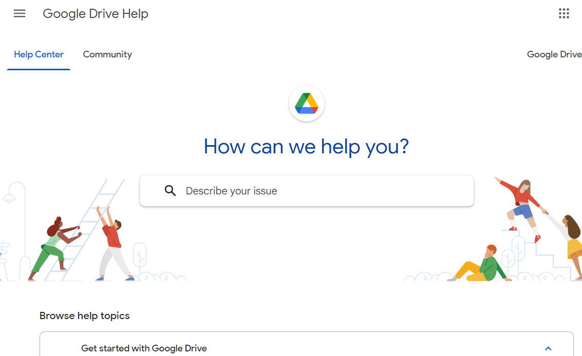 صفحة تعليمات Google Drive