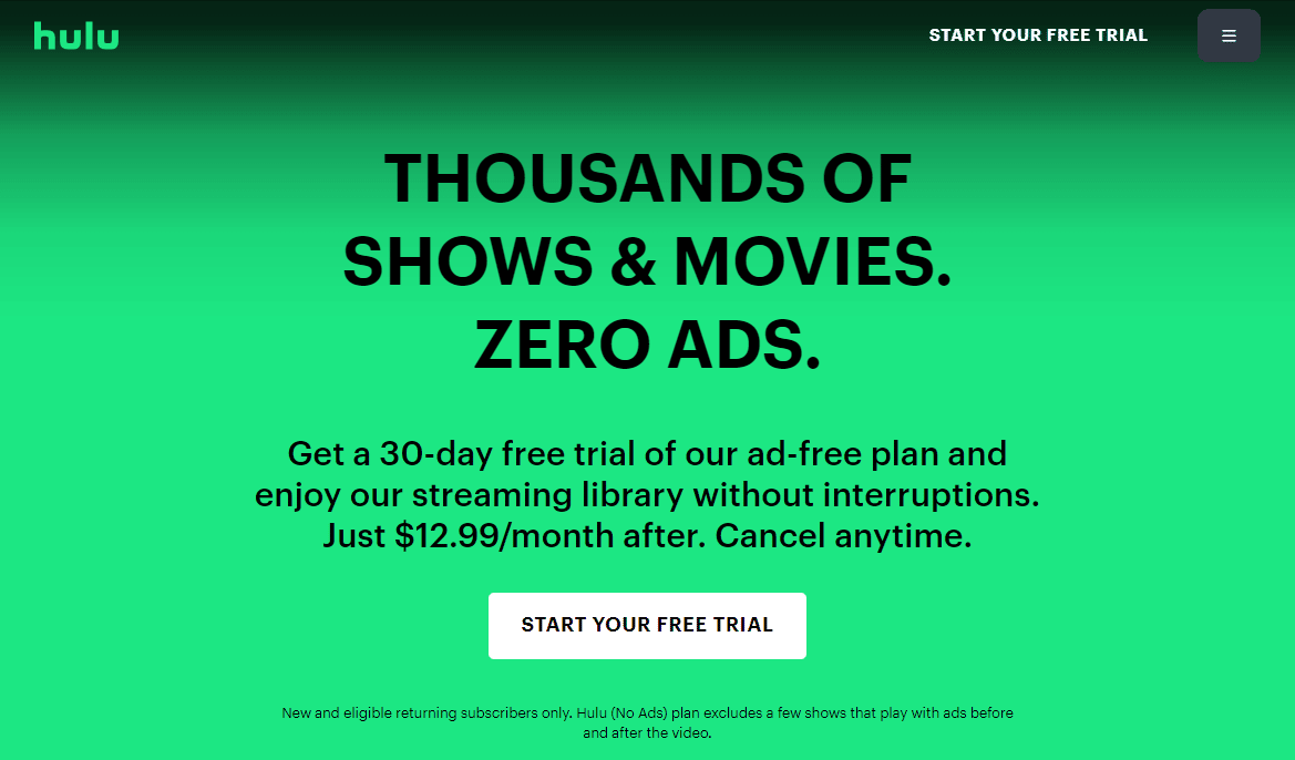 صفحة Hulu (بدون إعلانات)