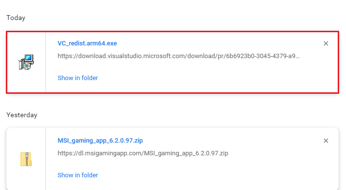 Localize o arquivo baixado. Maneiras de corrigir o aplicativo MSI Gaming que não abre