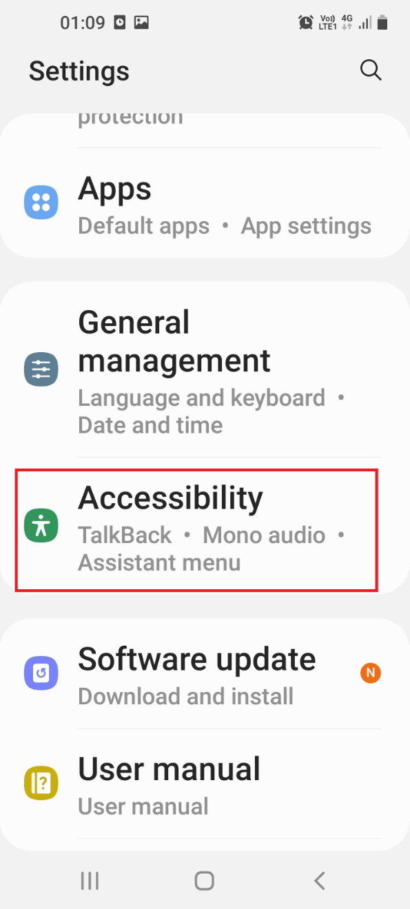 Toque en la pestaña Accesibilidad. Arreglar la carga rápida que no funciona en Android