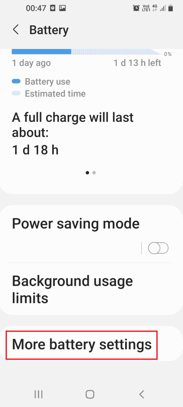 Toca la pestaña Más configuraciones de batería. Arreglar la carga rápida que no funciona en Android