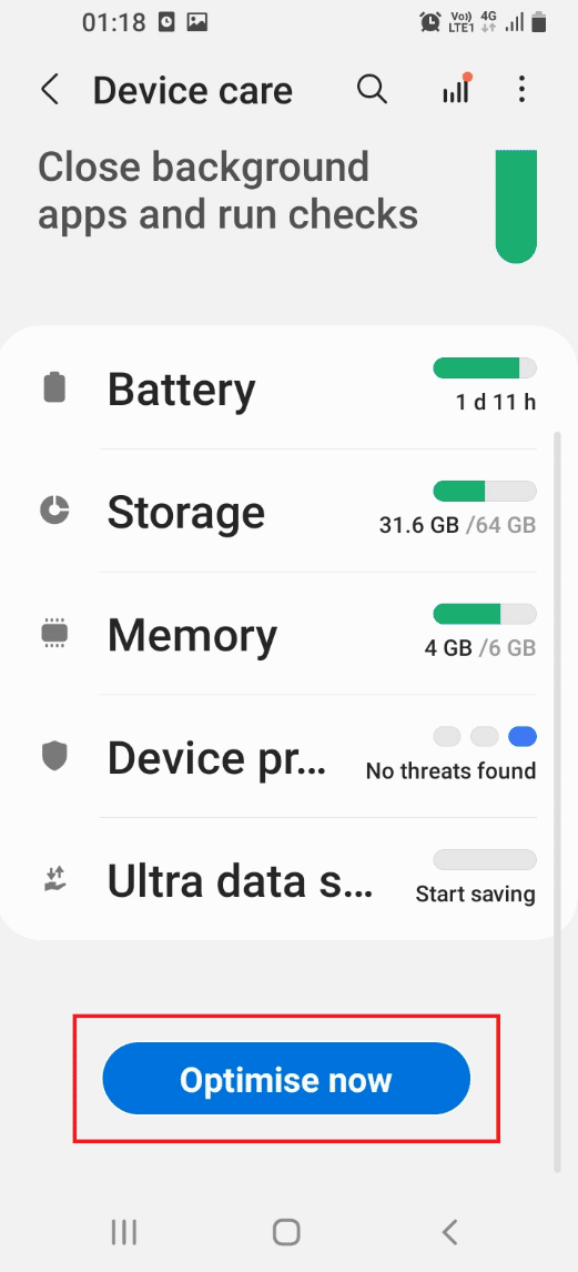 Toca el botón Optimizar ahora. Arreglar la carga rápida que no funciona en Android