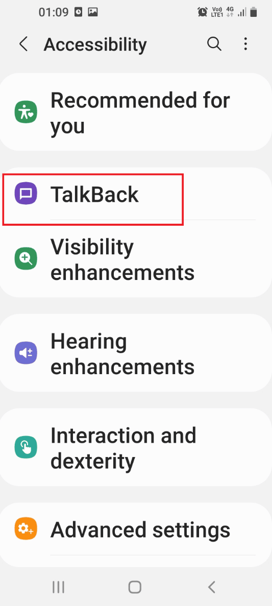 Toca la pestaña TalkBack