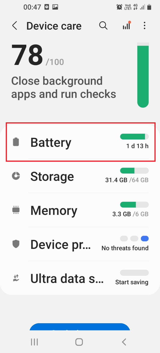 toca la pestaña Batería. Arreglar la carga rápida que no funciona en Android