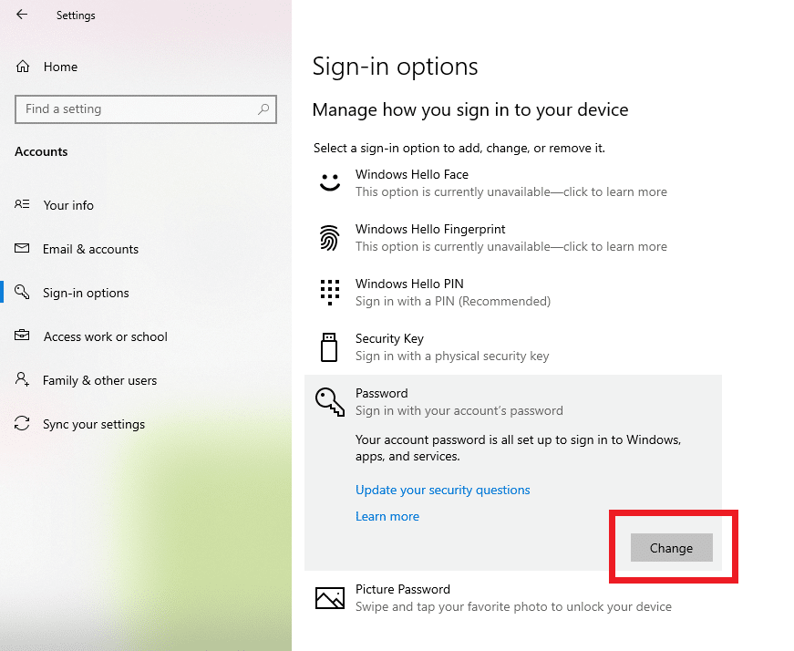 Cambiar la contraseña iniciando sesión | Cómo encontrar la contraseña de administrador en Windows 10