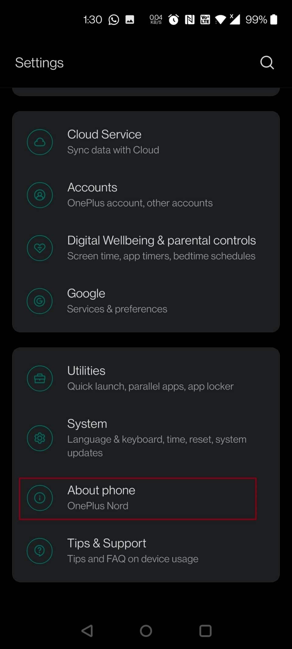 Stuknij w Informacje o telefonie