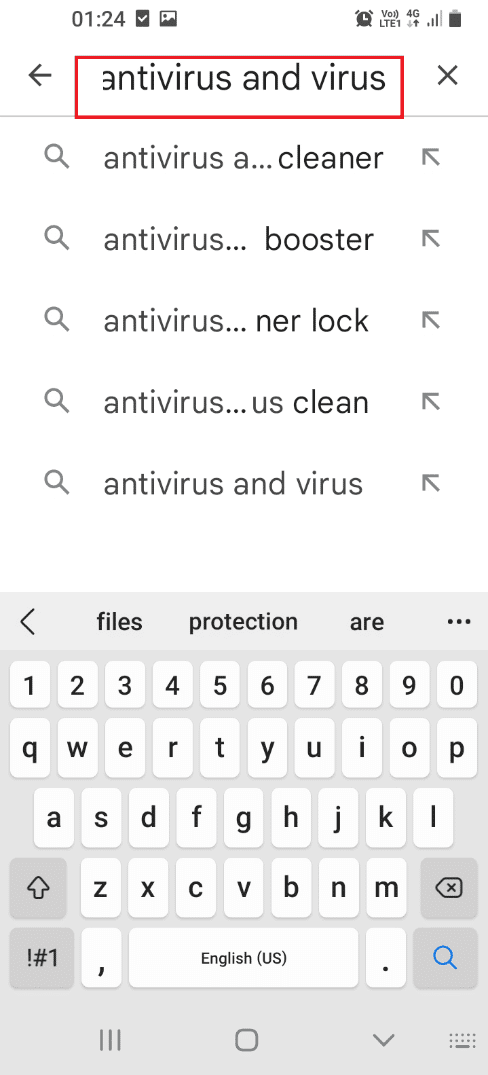 แตะที่แถบค้นหาและพิมพ์ Antivirus และ Virus Cleaner lock แก้ไข Samsung Internet ช่วยให้เปิดได้ด้วยตัวเอง