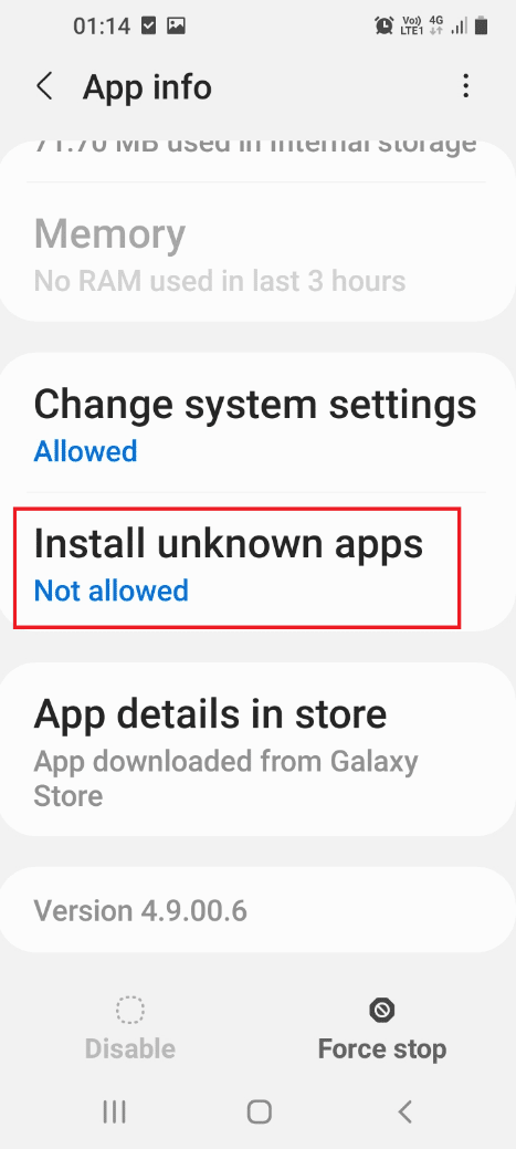 แตะที่แท็บติดตั้งแอพที่ไม่รู้จัก แก้ไข Samsung Internet ช่วยให้เปิด