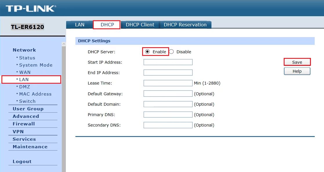 passez à l'onglet DHCP et assurez-vous que le serveur DHCP est activé