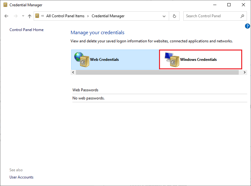 cliquez sur Identifiants Windows