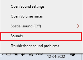 seleccione la opción Sonidos. Arreglar el conector de audio frontal que no funciona en Windows 10