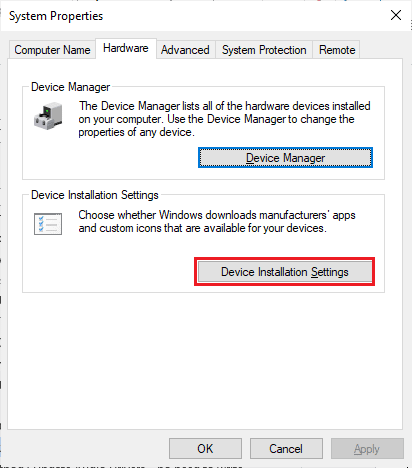 Haga clic en Configuración de instalación del dispositivo