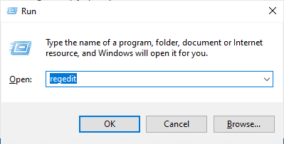 Escriba regedit en él y haga clic en Aceptar. Arreglar el conector de audio frontal que no funciona en Windows 10