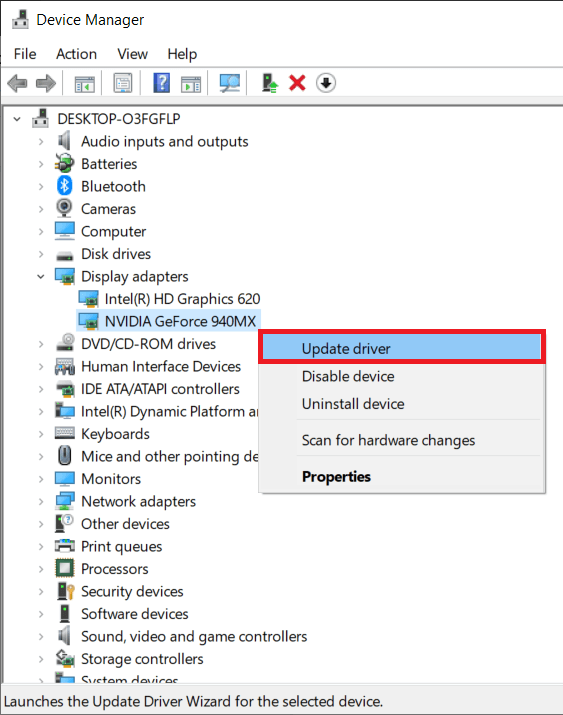 Actualice el controlador de gráficos NVIDIA en su PC