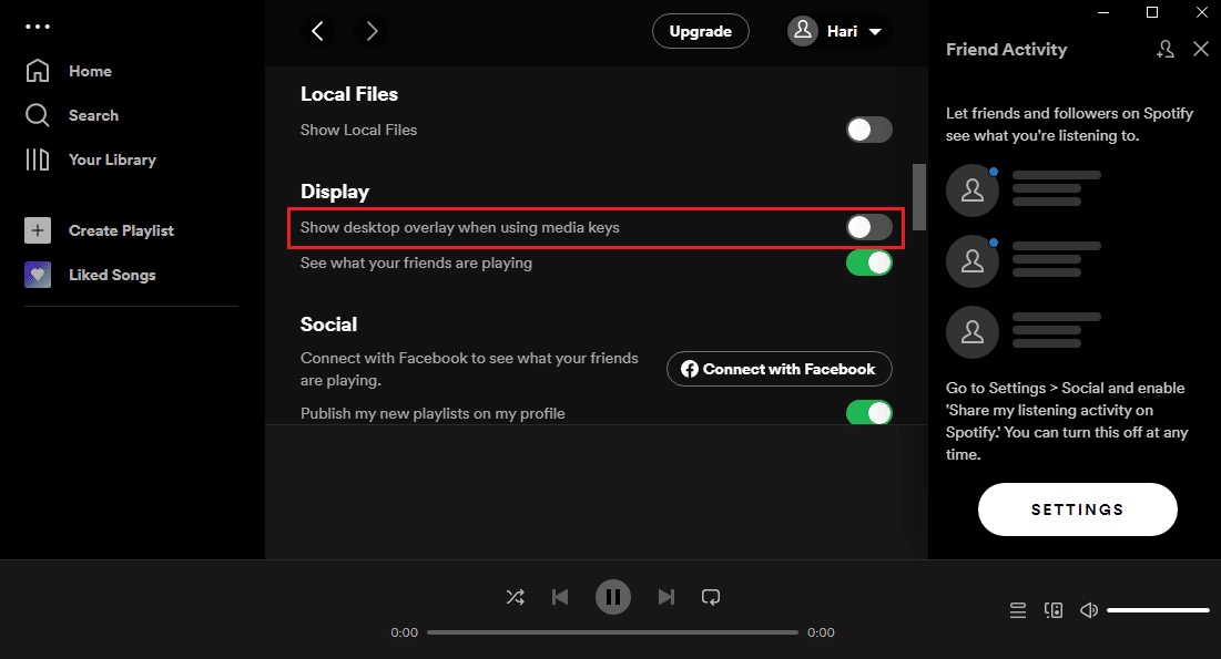 desactive la configuración Mostrar superposición de escritorio al usar teclas multimedia en la sección Pantalla