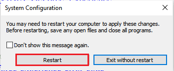 Haga clic en el botón Reiniciar para reiniciar su PC y guardar los cambios