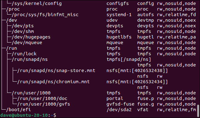 忽略 squashfs 文件系统的 findmnt 输出