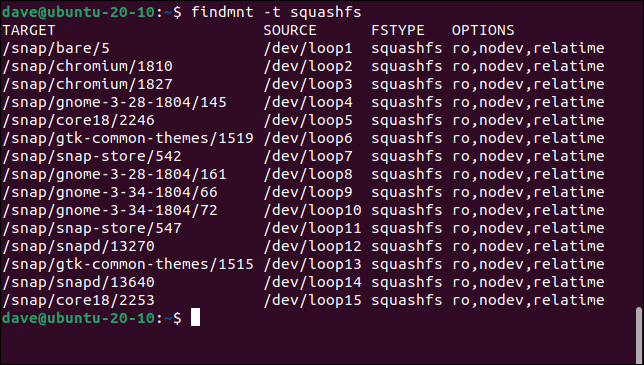 使用 findmnt 检查 squashfs 文件系统挂载点