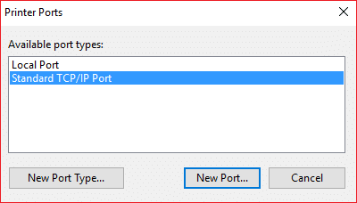 选择标准 TCPIP 端口,然后单击新端口按钮