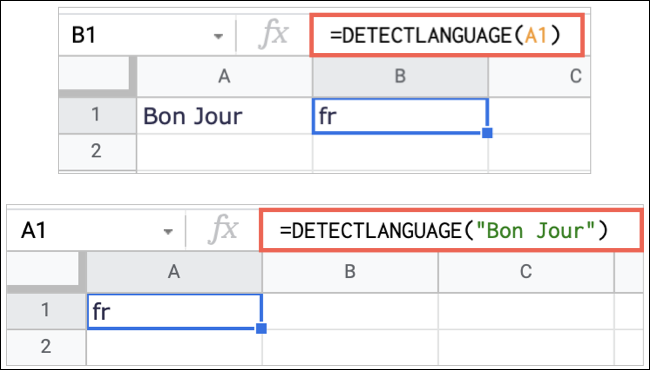 DETECTLANGUAGE in Google Sheets