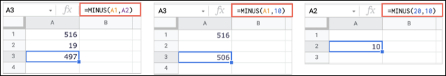 MINUS-Funktion in Google Sheets