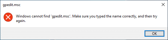 Windows 找不到“gpedit.msc”。请确保您输入的名称正确,然后重试