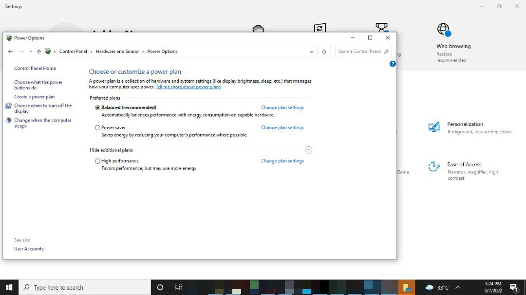 Ajuster les paramètres d'alimentation dans Windows 10